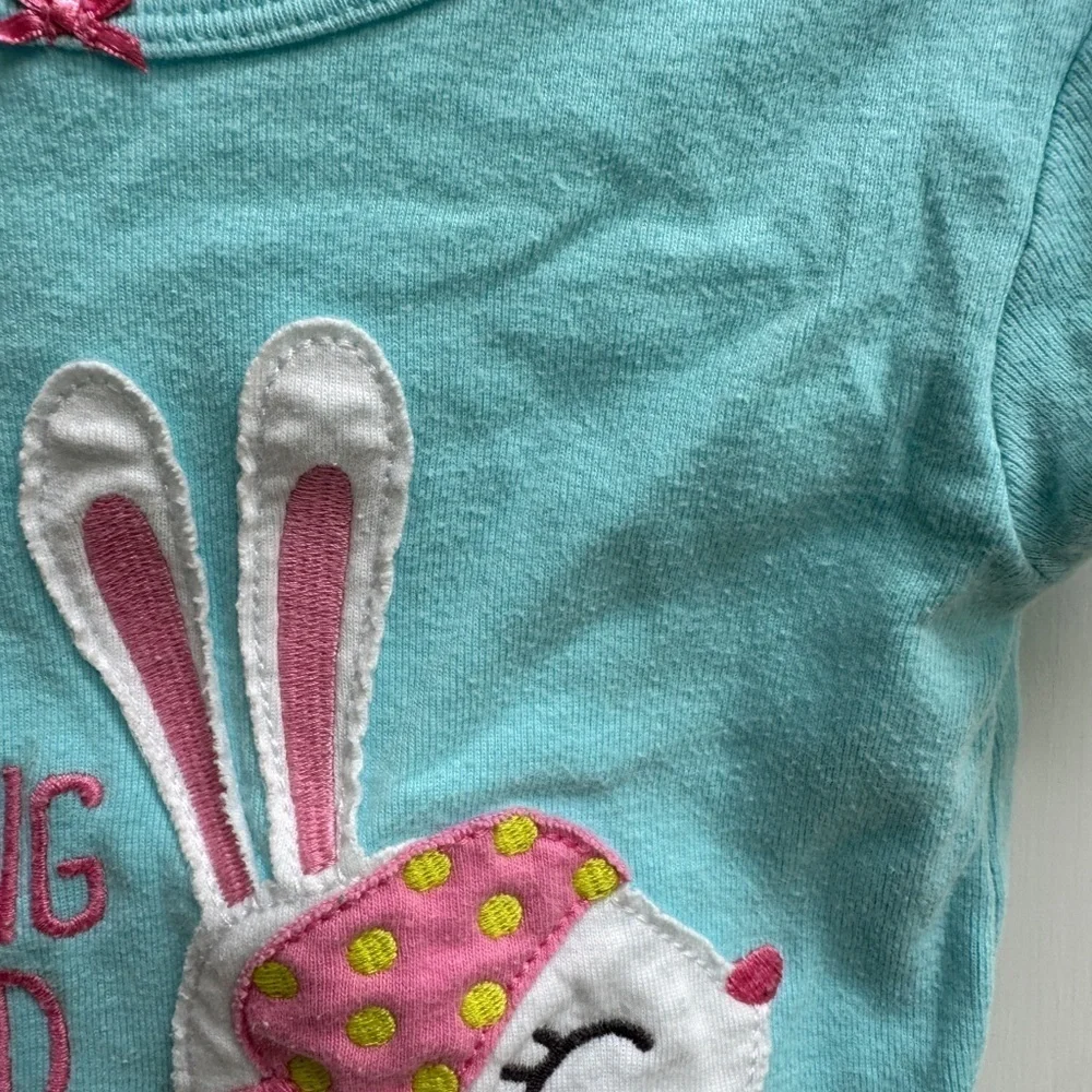Simple Joys by Carter's 24M Girls Blue Bunny Hopping Bed Short Sleeve Pajama Top
